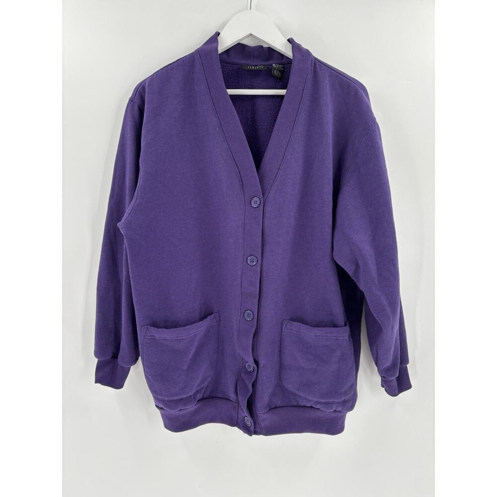Vintage Active Elements Cardigan Sweater Womens Large Purple Button Pockets Knit